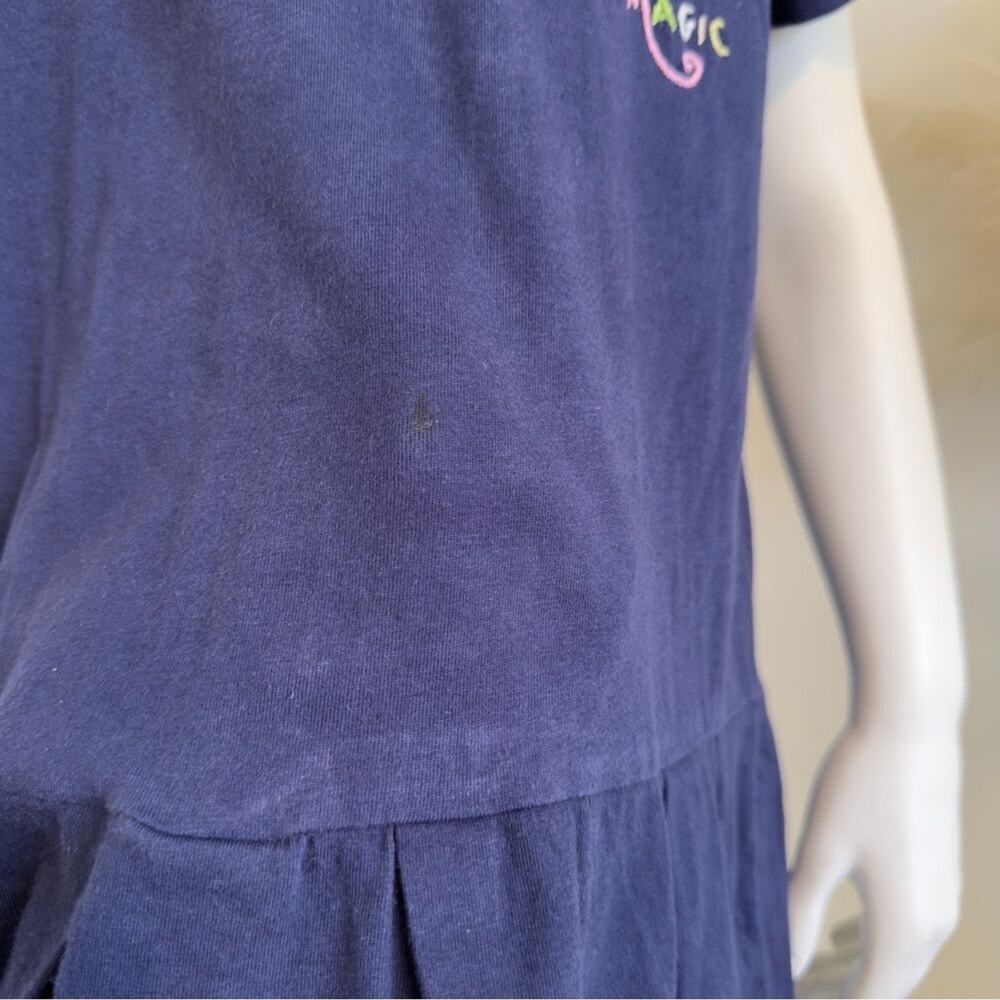 Vtg 90s Swan Magic Hand Embroidered Tropical Houses T-Shirt Dress Navy S/M - Picture 7 of 13